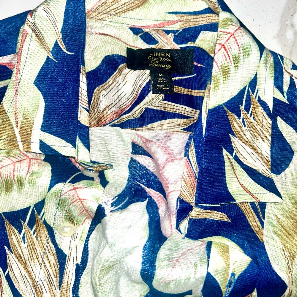 (SOLD OFFSITE) CLUB ROOM luxury Men's Linen Blue Tropical Shirt